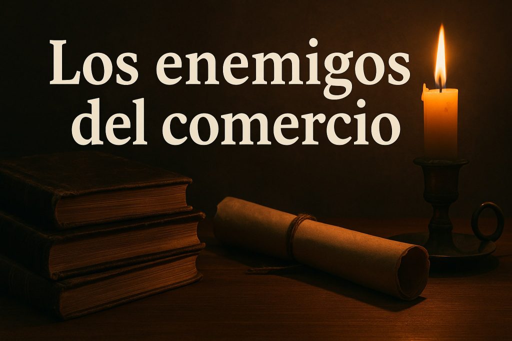 Mesa antigua con libros apilados, un pergamino enrollado y una vela encendida, creando una atmósfera íntima y reflexiva